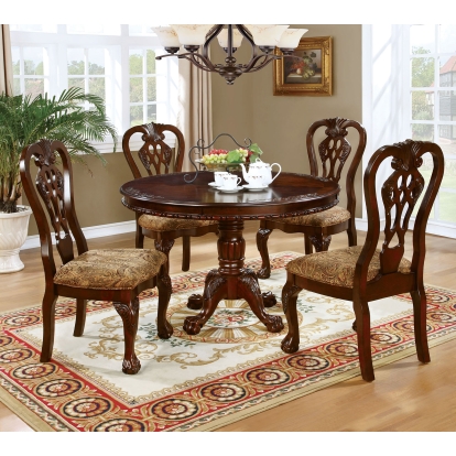Elana Traditional Brown Cherry 5 Piece Round Dining Table Set Model CM3212RT-5PC by Furniture of America