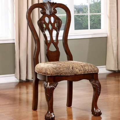 Furniture Of America Elana Traditional Fabric, Solid Wood, Others Brown Cherry/Brown Side Chair (2/Box) | CM3212SC-2PK