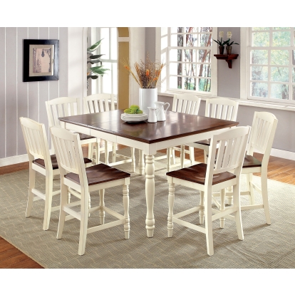 Harrisburg Transitional Vintage White/Dark Oak 7 Piece Counter Height Dining Table Set Model CM3216PT-7PC by Furniture of America