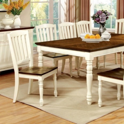 Furniture of America Harrisburg Transitional Solid with Wood Veneer Vintage White-Dark Oak Dining Table Model CM3216T