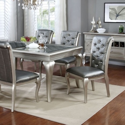 Furniture Of America Amina Transitional Glass, Solid Wood, Wood Veneer, Others Champagne 66" Dining Table | CM3219T-66
