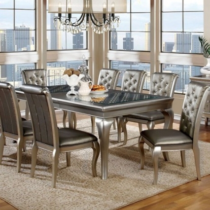 Furniture of America Amina Transitional Glass Solid with Wood Veneer Champagne Dining Table Model CM3219T