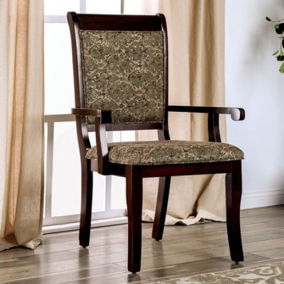 Furniture of America St. Nicholas Transitional Fabric Solid with Wood Veneer Antique Cherry-Beige Arm Chair (2-Box) Model CM3224AC-2PK
