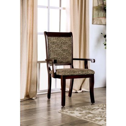 St. Nicholas Transitional Antique Cherry/Beige Arm Chair (Set of 2) Model CM3224AC-2PK by Furniture of America