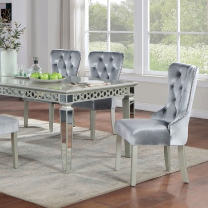 Furniture Of America Adalia Glam Flannelette, Mirror, Polyresin, Solid Wood, Others Silver/Dark Gray Dining Table | CM3241SV-T