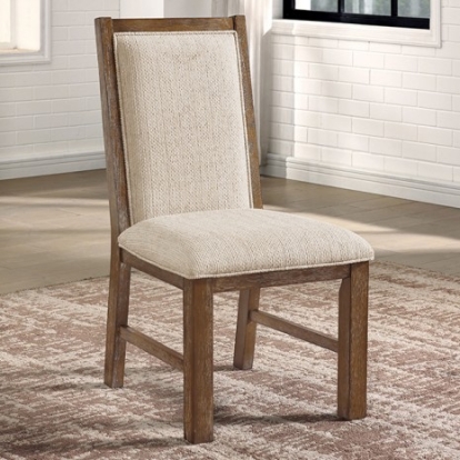 Furniture of America Monclova Transitional Fabric Solid with Wood Veneer Rustic Oak-Beige Side Chair Model CM3249A-SC-2PK