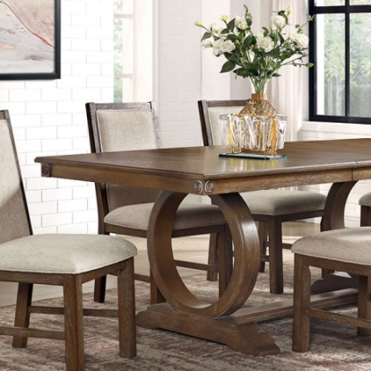 Furniture Of America Monclova Transitional Fabric, Solid Wood, Wood Veneer, Others Rustic Oak/Beige Dining Table | CM3249A-T-TABLE
