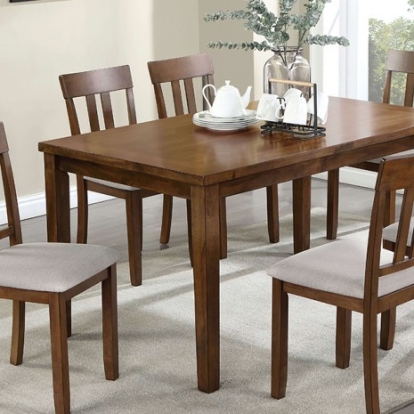 Furniture Of America Medford Transitional Fabric, Solid Wood, Wood Veneer, Others Walnut/Beige 7 Pc. Dining Table Set | CM3253WN-T-7PK