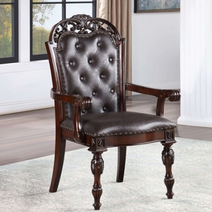 Furniture of America Nouvelle Traditional Glass Leatherette Polyresin Solid with Wood Brown Cherry-Espresso Arm Chair Model CM3256CH-AC-2PK