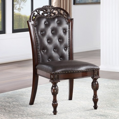Furniture Of America Nouvelle Traditional Glass, Leatherette, Polyresin, Solid Wood, Others Brown Cherry/Espresso Side Chair | CM3256CH-SC-2PK