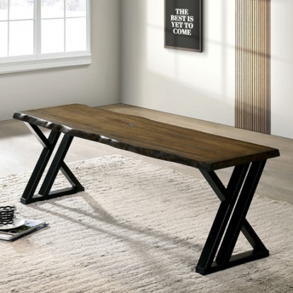 Furniture of America Barbary Industrial Metal Solid with Wood Veneer Black-Dark Oak Bench Model CM3257A-BN