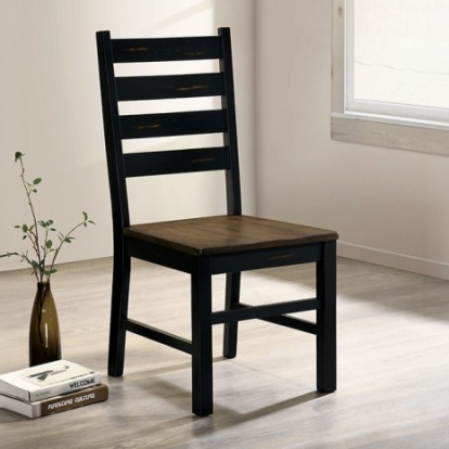 Furniture of America Barbary Industrial Metal Solid with Wood Veneer Black-Dark Oak Side Chair Model CM3257A-SC-2PK