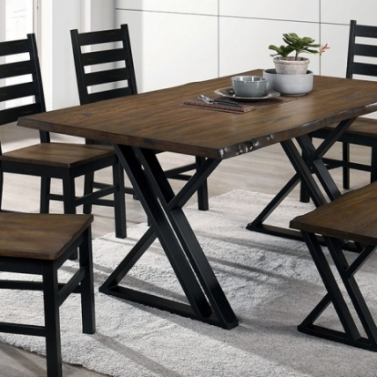 Furniture of America Barbary Industrial Metal Solid with Wood Veneer Black-Dark Oak Dining Table Model CM3257A-T