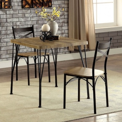 Furniture of America Banbury Industrial Metal Solid with Wood Dark Bronze-Natural 3 Pc. Dining Table Set Model CM3279T-29-3PK