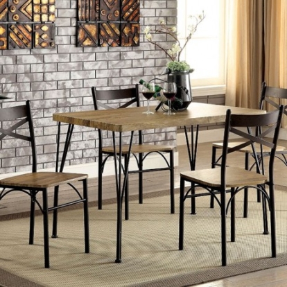 Furniture of America Banbury Industrial Metal Paper Veneer Dark Bronze-Natural 5 Pc. Dining Table Set Model CM3279T-43-5PK