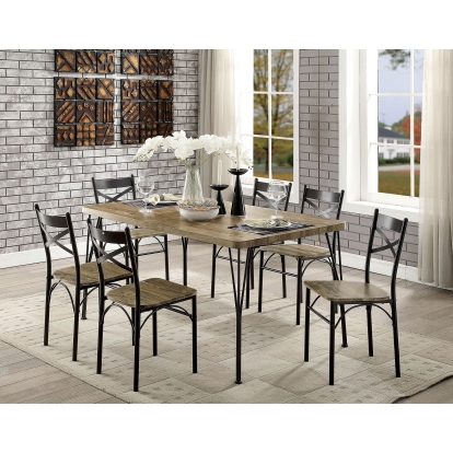 Banbury Industrial Dark Bronze/Natural 7 Piece 60" Dining Table Set Model CM3279T-60-7PK by Furniture of America