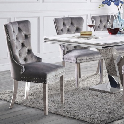 Furniture of America Valdevers Glam Faux Marble Stainless Steel Chrome Dining Table Model CM3294T-TABLE