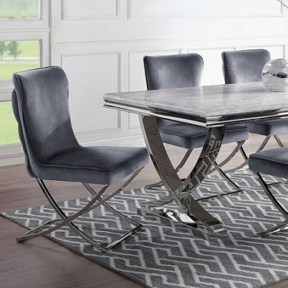 Furniture of America Wadenswil Glam Faux Marble Stainless Steel Chrome Dining Table Model CM3295T-TABLE