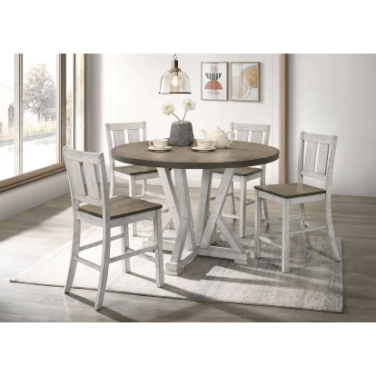 Dakota Rustic Antique White/Ash Brown 5 Piece Round Counter Height Table Set Model CM3289BR-RPT-48-5PC by Furniture of America