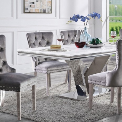 Furniture Of America Valdevers Glam Flannelette, Sintered Stone, Stainless Steel Chrome Dining Table | CM3294T-SS-TABLE