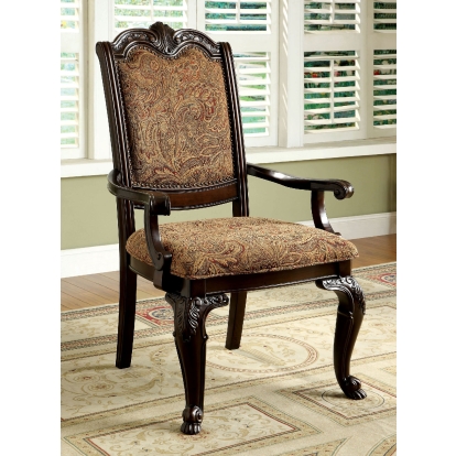 Bellagio Traditional Brown Cherry/Brown Fabric Arm Chair (Set of 2) Model CM3319F-AC-2PK by Furniture of America