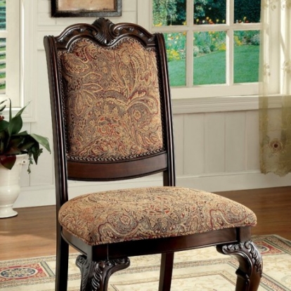Furniture Of America Bellagio Traditional Fabric, Solid Wood, Others Brown Cherry/Brown Side Chair (2/Box) | CM3319F-SC-2PK