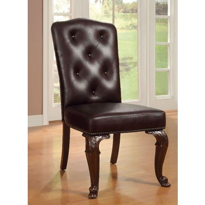 Bellagio Traditional Brown Cherry/Dark Brown Leatherette Side Chair (Set of 2) Model CM3319L-SC-2PK by Furniture of America