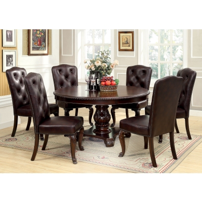 Bellagio Traditional Brown Cherry Table with 4 Leatherette Chairs Model CM3319RT-5PC-LEATHER by Furniture of America