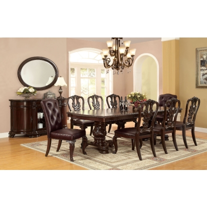 Bellagio Traditional Brown Cherry 7 Piece Dining Table Set Model CM3319T-7PC-LEATHER by Furniture of America