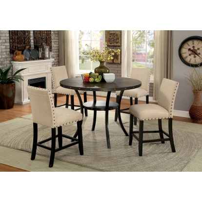 Kaitlin Industrial Light Walnut/Beige 5 Piece Round Dining Table Set Model CM3323RPT-5PC by Furniture of America