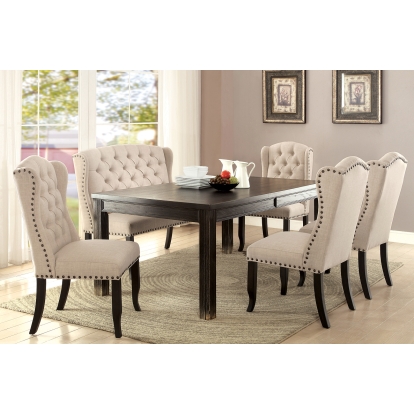 Sania Rustic Antique Black/Beige Table with 4 Chairs with 2-Seater Bench Model CM3324BK-T-6PC-BN by Furniture of America