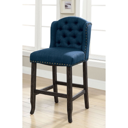 Sania Rustic Antique Black/Blue Bar Height Wingback Chair (Set of 2) Model CM3324BK-BL-BCW-2PK by Furniture of America