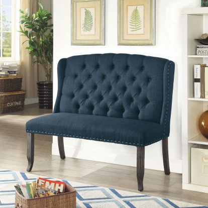 Sania Rustic Antique Black/Blue 2-Seater Loveseat Bench Model CM3324BK-BL-BN by Furniture of America