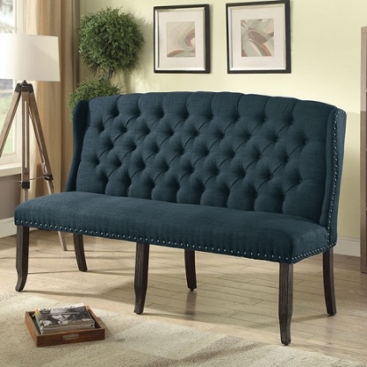 Furniture Of America Sania Rustic Linen-Like, Solid Wood, Others Antique Black/Blue 3-Seater Love Seat Bench | CM3324BK-BL-BNL