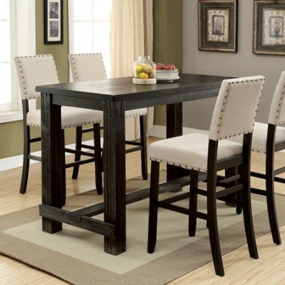 Furniture of America Sania Rustic Fabric Solid with Wood Veneer Antique Black Bar Table Model CM3324BK-BT-VN