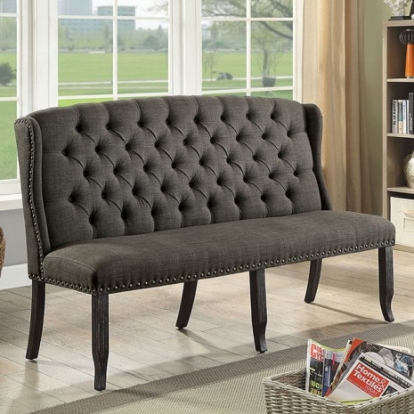 Furniture of America Sania Rustic Linen-Like Solid with Wood Antique Black-Gray 3-Seater Love Seat Bench Model CM3324BK-GY-BNL