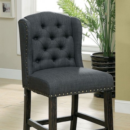 Furniture of America Sania Rustic Linen-Like Antique Black-Gray Counter Ht. Chair (2-Box) Model CM3324BK-GY-PCW-2PK