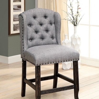 Furniture of America Sania Rustic Fabric Solid with Wood Veneer Antique Black-Light Gray Counter Ht. Chair (2-Box) Model CM3324BK-LG-PCW-2PK