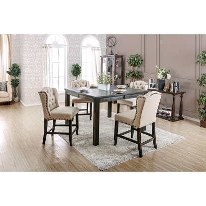 Sania Rustic Antique Black/Ivory 7 Piece Counter Height Table Set Model CM3324BKPT54-3564G-7 by Furniture of America