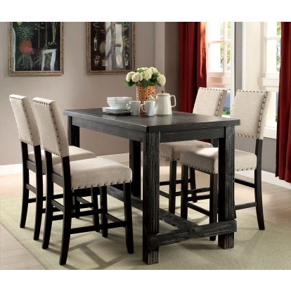 Sania Rustic Antique Black/Ivory 5 Piece Counter Height Dining Table Set Model CM3324BK-PT-5PC by Furniture of America