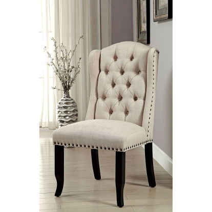 Sania Rustic Antique Black/Beige Wingback Chair in Beige Model CM3324BK-SC-2PK-VN by Furniture of America