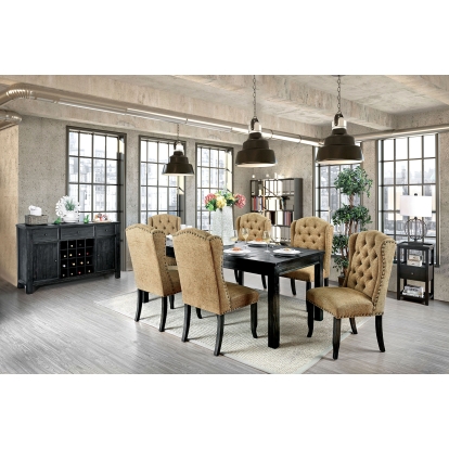 Sania Rustic Antique Black/Beige 7 Piece Dining Table Set Model CM3324BK-T-84-GL-7PC by Furniture of America