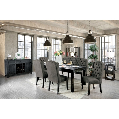 Sania Rustic Antique Black/Beige 6 Piece Dining Table Set with 3-Seater Bench Model CM3324BK-T-84-6PC by Furniture of America