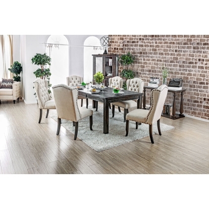 Sania Rustic Antique Black/Beige 7 Piece Dining Table Set Model CM3324BKT84-3564GY-7 by Furniture of America