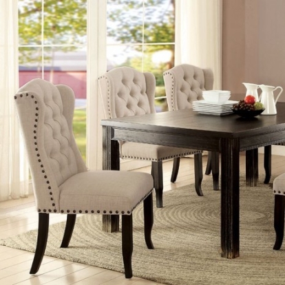 Furniture of America Sania Rustic Linen-Like Solid with Wood Antique Black-Beige Dining Table Model CM3324BK-T-VN