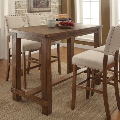 Furniture Of America Sania Rustic Fabric, Solid Wood, Wood Veneer, Others Oak Bar Table | CM3324BT-VN