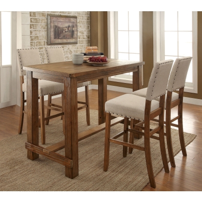 Sania Rustic Oak 5 Piece Bar Height Dining Table Set Model CM3324BT-5PC by Furniture of America