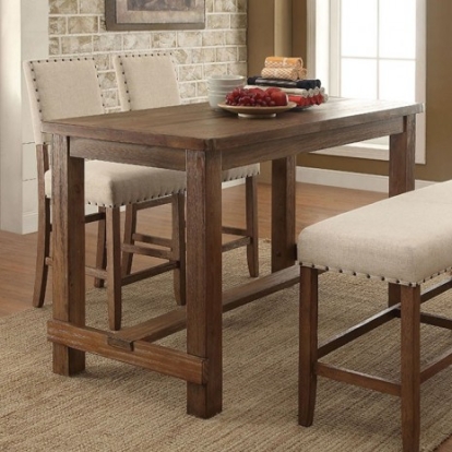 Furniture of America Sania Rustic Linen-Like Solid with Wood Veneer Rustic Oak Counter Ht. Table Model CM3324PT-VN