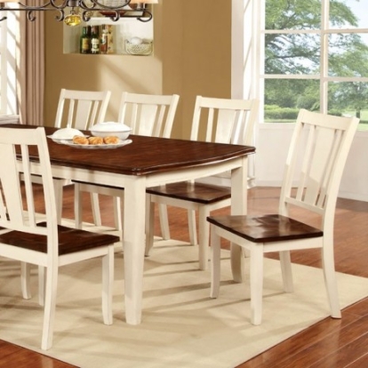 Furniture Of America Dover Transitional Solid Wood, Wood Veneer, Others Vintage White/Cherry Dining Table | CM3326WC-T