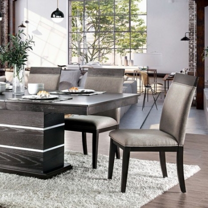 Furniture of America Modoc Contemporary Fabric Metal Solid with Wood Veneer Espresso-Beige Dining Table Model CM3337T-TABLE